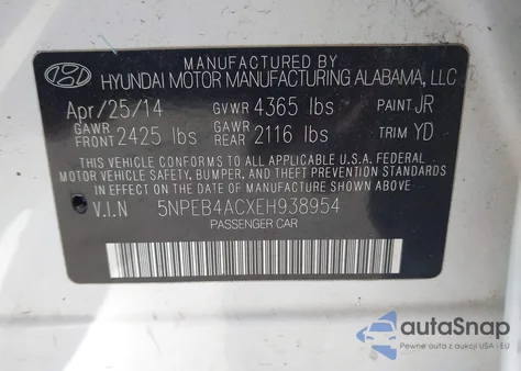 2014 Hyundai Sonata Gls из США, поврежденный, VIN 5NPEB4ACXEH938954